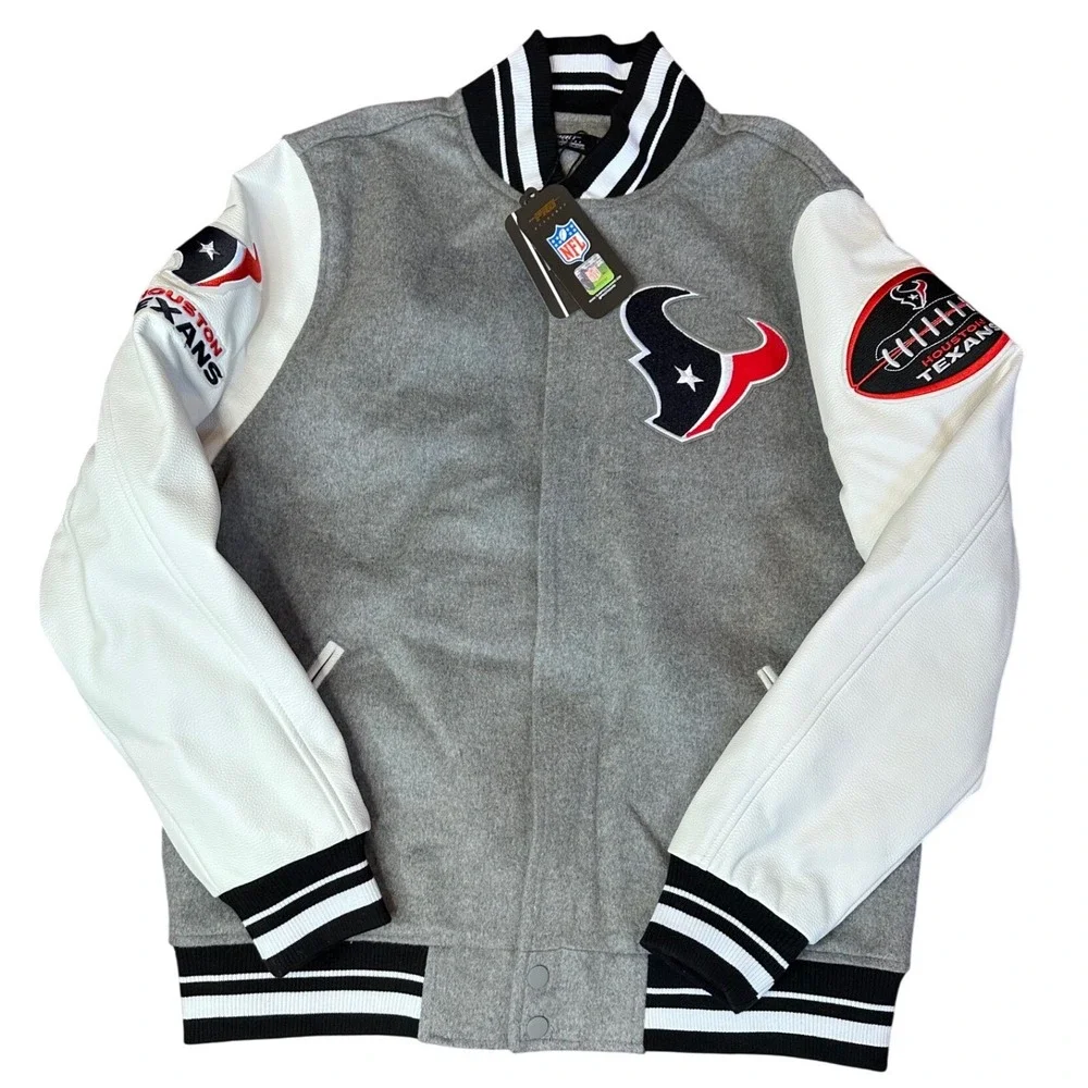 Pro Std‎ NFL Houston Texan Old English Wool Varsity Jacket XL Grey White